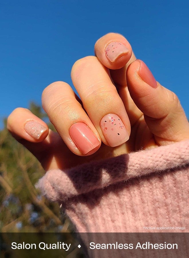 ohora Semi Cured Gel Nail Strips (N Rose Diamond) - Pink, Patterned, Works with Any UV/LED Lamps, Salon-Quality, Long Lasting, Easy to Apply & Remove - Includes 2 Prep Pads, Nail File & Wooden Stick - Image 4